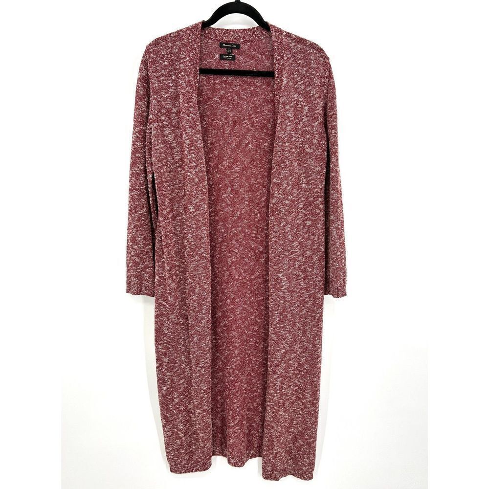 MASSIMO DUTTI Red Burgundy Knit Long Open Cardigan Sweater Size Large